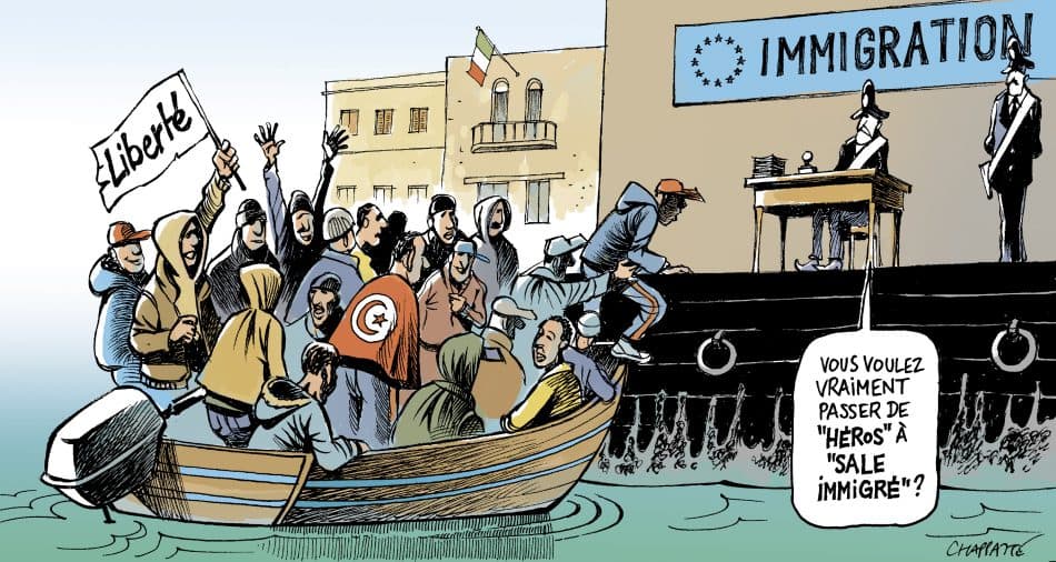 Lampedusa croule sous l'immigration - Dessin Chappatte